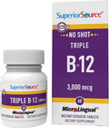 Superior Source NO Shot Triple B-12 3,000 mcg - Cardiovascular System & Energy Support Supplement - Heart Health Support Supplement with Methylcobalamin - 60 Instant Dissolve Tablets