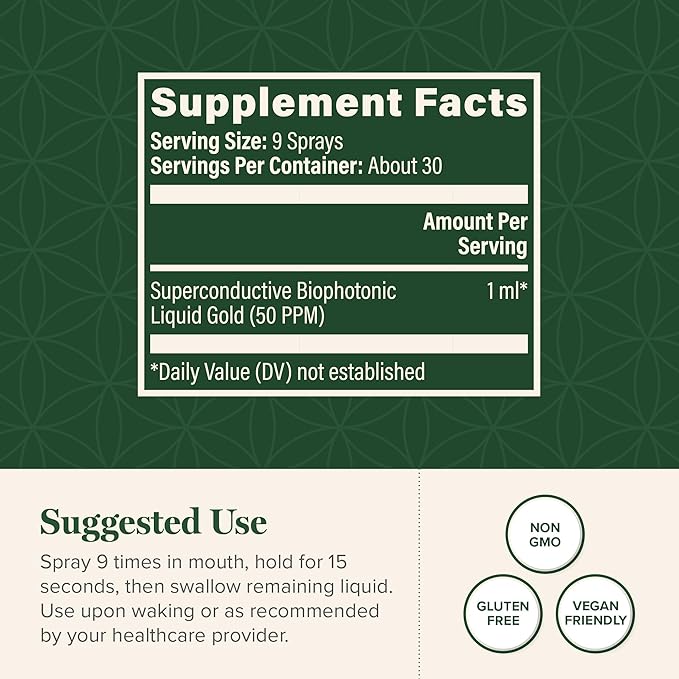Global Healing Center - Biophotonic Liquid Gold Supplement Spray - 1 Fl Oz