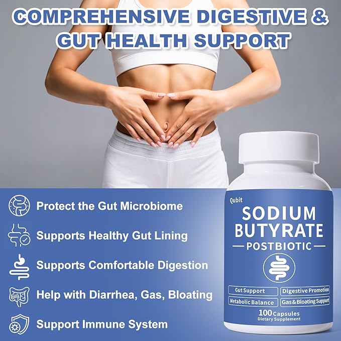 Sodium Butyrate, Butyrate Gut Health Supplement, Postbiotic for Gut, Stomach & Digestive, Support IBS, Leaky Gut, Gas & Bloat, Low Odor, 100 Vegan Capsules