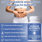 Sodium Butyrate, Butyrate Gut Health Supplement, Postbiotic for Gut, Stomach & Digestive, Support IBS, Leaky Gut, Gas & Bloat, Low Odor, 100 Vegan Capsules