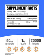 BulkSupplements.com Pyridoxine HCl Powder - Vitamin B6 Supplement, Vitamin Supplement - Gluten Free, 50mg of Pyridoxine B6 per Serving, 1kg (2.2 lbs) (Pack of 1)