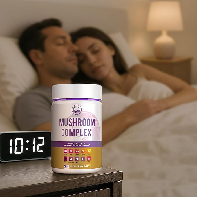 LEGRANO Premium Evening Mushroom Supplement Capsules with Lion’s Mane, Reishi Mushroom, Turkey Tail, Chaga, Ashwagandha, L-Theanine, Vitamins & Minerals – Adaptogenic Mushrooms for Relaxation & Sleep