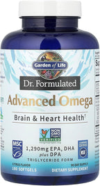 Garden of Life Dr. Formulated Advanced Omega Fish Oil, 1,290mg EPA DHA & DPA in Triglyceride Form - Omega 3 Fish Oil Supplement for Heart Health & Brain Support, Non-GMO, Citrus Flavored, 180 Softgels