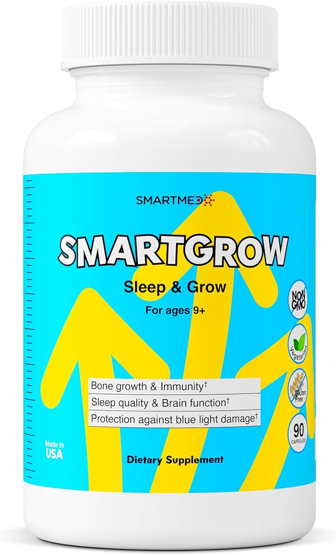 SmartGrow Premium Growth Formula for Teens – Bone, Brain, Sleep & Eye Support – Calcium, Vitamin D3, Amino Acids + Herbal Blend – Daily Wellness Supplement (90 Capsules)