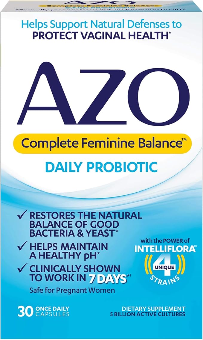 AZO Complete Feminine Balance Daily Probiotics for Women, Clinically Proven & D Mannose Urinary Tract Health, Cleanse, Flush & Protect The Urinary Tract