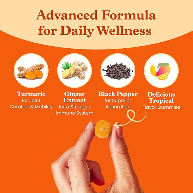 BeLive Turmeric and Ginger Gummies - 500mg - Joint and Mobility Support Supplement - Curcumin with Black Pepper for Enhanced Absorption - Tropical Flavor - 2 Pack, 120 Count