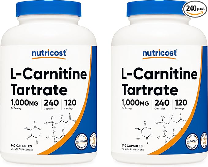 Nutricost L-Carnitine Tartrate 500mg, 240 Capsules - 1000mg Per Serving (2 Bottles)