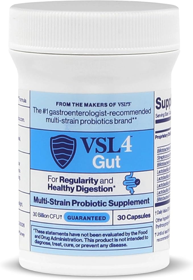 VSL4® Gut Daily Probiotics for Gut Health - 30B CFUs, Multi-Strain Digestive Support for Women & Men, Promotes Gut Balance & Regularity, Potent, Shelf-Stable Probiotic Supplement, 30 Capsules