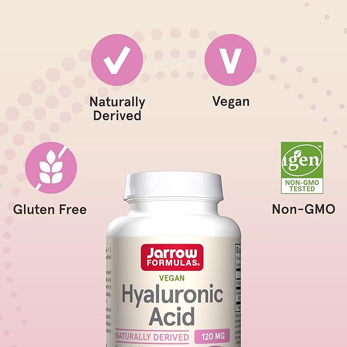 Jarrow Formulas Hyaluronic Acid 120 mg, Dietary Supplement, Skin Health Support, 120 Veggie Capsules, Up to 60 Day Supply, Pack of 12