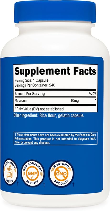 Nutricost Melatonin 10mg, 240 Capsules, Non-GMO & Gluten Free