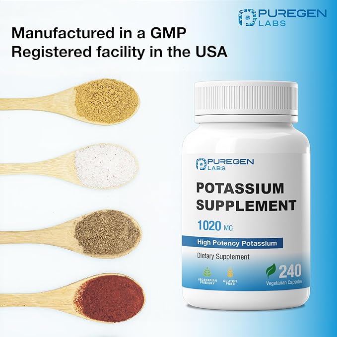Puregen Labs Potassium Bicarbonate Supplement 1020 mg | Non-GMO | Gluten Free | 240 Vegetarian Capsules