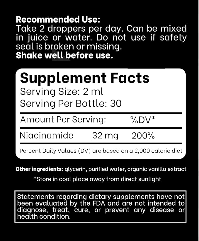 Think Above Vitamin B3 Niacinamide Liquid - Non Flush Form of B3 Niacin - Convenient Vitamin B3 Niacinamide Drops for Women and Men - Easy to Swallow 2oz (60ml)