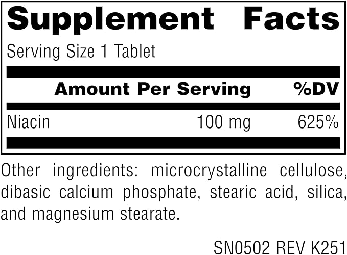 Source Naturals Niacin, Vitamin B-3, Non-GMO, 100 mg - 250 Tablets