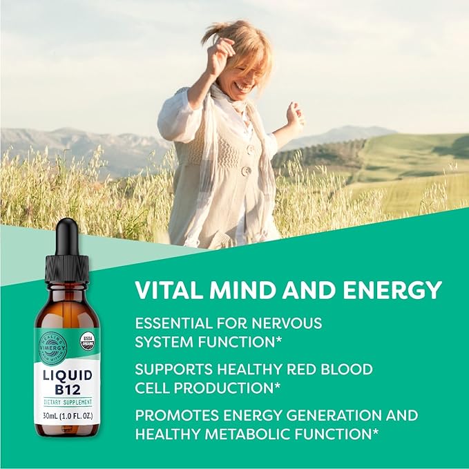 Vimergy USDA Organic Liquid Vitamin B12 Supplement 2500 mcg, Methylcobalamin & Adenosylcobalamin Fast-Absorbing Energy Support, Vegan, Non-GMO B12 Vitamins for Women & Men 30 Serving (30 mL)