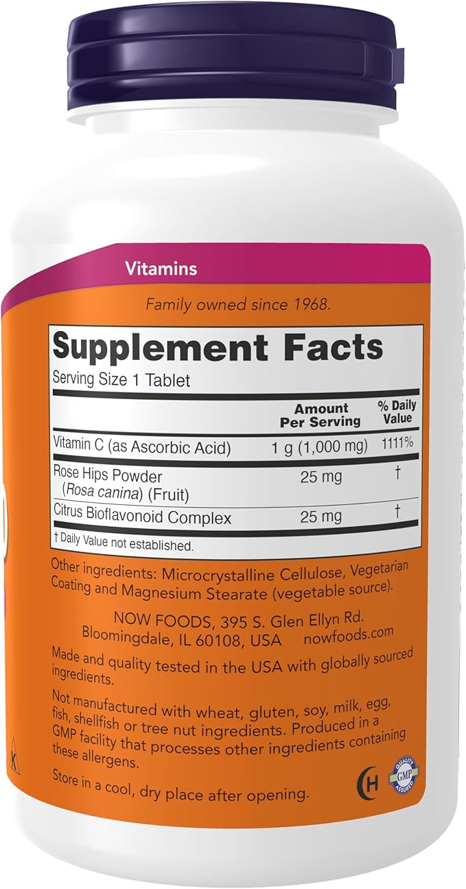 Now Supplements, Vitamin C-1,000 with Rose Hips & Bioflavonoids, Antioxidant Protection*, 250 Tablets, (Pack of 2)