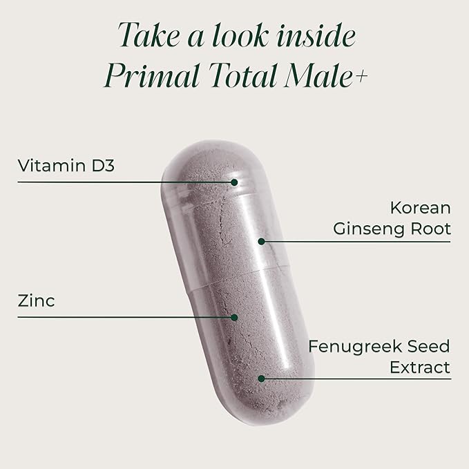 Primal Harvest Total Male+ Multivitamin for Men with Essential Vitamins, Minerals and Herbal Support for Energy, Vitality, Immune Health and Performance