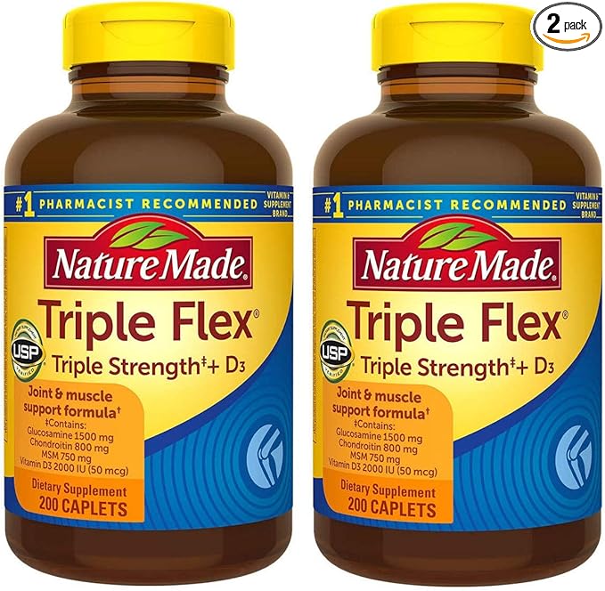 Nature Made TripleFlex, Glucosamine Chondroitin and MSM - 2 Bottles, 200 Caplets Each, 400 Caplets Total