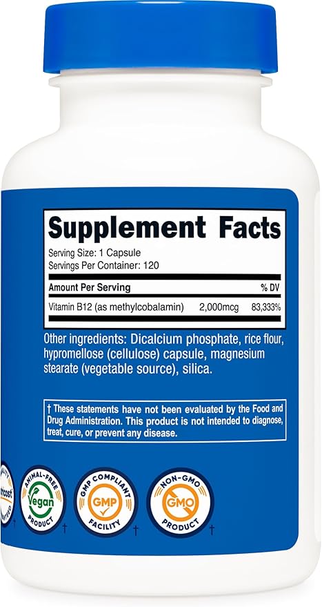Nutricost Vitamin B12 (Methylcobalamin) 2000mcg, 120 Capsules - Vegetarian Caps, Non-GMO, Gluten Free B12 Supplement (Pack of 2)