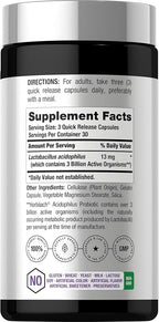 Horbäach Probiotic for Women & Men's Digestive Health | 3 Billion CFU | 90 Capsules | Non-GMO & Gluten Free