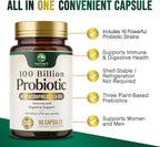 Probiotics 100 Billion CFU Per Serving - 16 Premium Probiotic Strains Prebiotics - Immune Support, Gut Health, Occasional Constipation, Gas & Bloating, Probiotics Supplement, USA Bottled, 60 Capsules