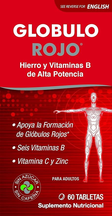 Globulo Rojo Iron Supplement - Dietary Supplement Pills with High Potency Iron & B Vitamins, 60 Tablets - 6 Pack