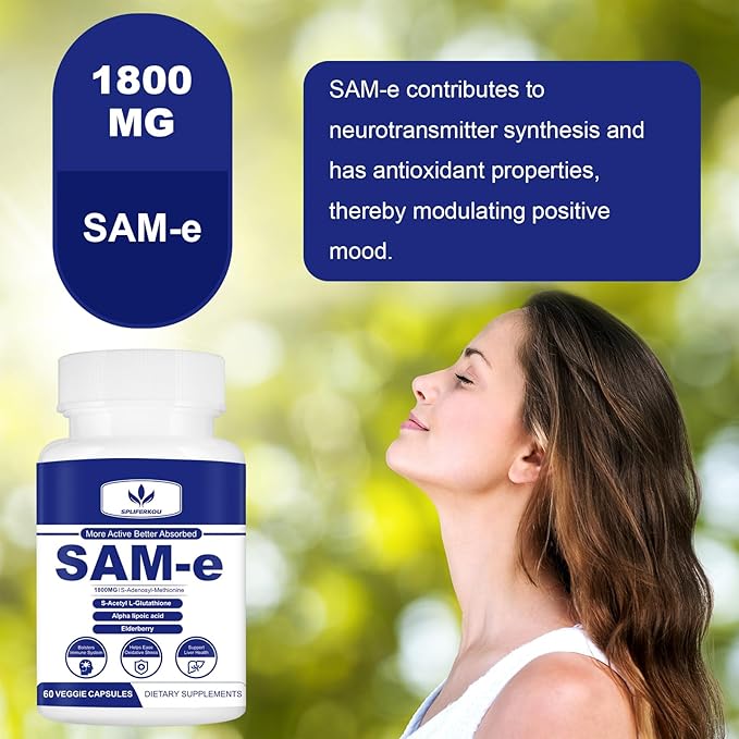 1800mg Sam-e Supplement with Alpha Lipoic Acid + Turmeric, Elderberry, Jujube Extract, Support Liver Health, Boost Immune System, 180 Capsules