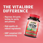Iron Supplement, 65mg Carbonyl Iron with 250mg Vitamin C, Stomach Friendly Iron Pills for Blood Building Women & Men, High Absorption, No Nausea, No Constipation, Non-GMO, No Gluten, 180 Vegan Tabs