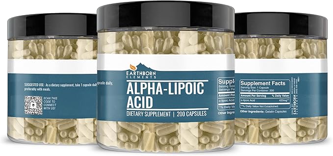 Earthborn Elements Alpha-Lipoic Acid 200 Capsules, Pure & Undiluted, No Additives