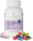 Living Well Kids Calcium & Tooth Support – Chewable Bone Health Vitamins with D3 + K2, Magnesium & Zinc – Strong Teeth & Enamel Defense – Berry Flavor – Fluoride-Free, Non-GMO