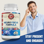 Neuro Focus Formula | Supports Mental Clarity & Focus | Vitamin A,C,D,E,B6 | Gluten Free, Sugar Free, Lactose Free | 60 Capsules | Made in The USA.