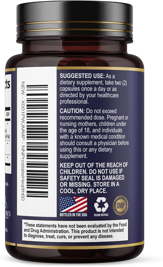 Prostate Health Supplements for Men - 3X Strength with Saw Palmetto Blend Stinging Nettle Root & Pumpkin Seed Support Complex - Supports Bathroom Trips Prostate & Urinary Health - 60 Capsules