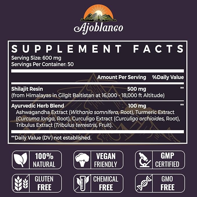 600mg Shilajit Pure Himalayan Organic Shilajit Resin - Himalayan Shilajit Resin with Organic Ayurvedic Blend in High Potency for Energy, Strength & Immunity, Pack of 4