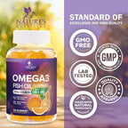 Omega 3 Fish Oil Gummies - 3X Strength Heart Health Support - High Absorption Omega 3 Fish Oil Gummy Supplement with DHA & EPA - Joint & Brain Support for Adults - Tasty Orange Flavor - 120 Gummies