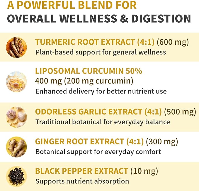 Liposomal Turmeric - High-Absorption Curcumin Supplements, Non-GMO Blend for Digestive Comfort & Daily Support - Organic Turmeric Supplement with Black Pepper (120ct, Pack of 2)