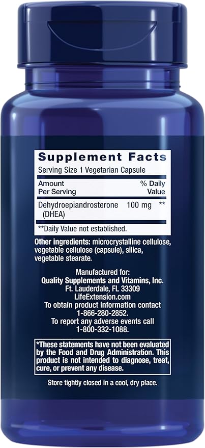 Life Extension DHEA 100 Mg Vegetarian Capsules, 60 Count