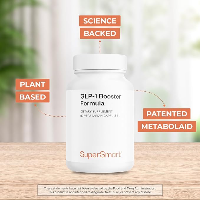 Supersmart GLP-1 Booster Formula - Advanced Metabolic Balance Complex with Metabolaid, Green Tea EGCG, Berberine 97%, Chromium | Gluten Free & Vegan - 90 Vegetarian Capsules