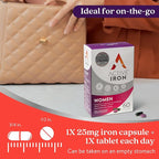 Active Iron Supplement 25mg + Multivitamin for Women, Clinically Proven to Increase Iron & Energy Levels, Maximum Absorption, Gentle, Non-Constipating, 60 Capsules + 60 Tablets in On-the-Go Foil Packs
