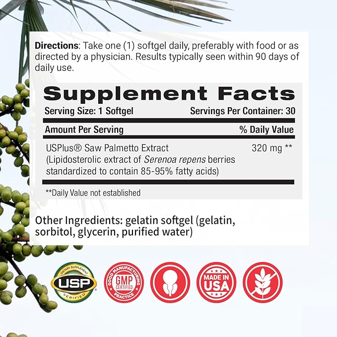 Flomentum® Saw Palmetto for Men Prostate Supplement | Prostate Support Supplement for Men's Health | USP Verified - Healthy Urinary Flow & Urinary Function - 320mg Once Daily (180 Count)