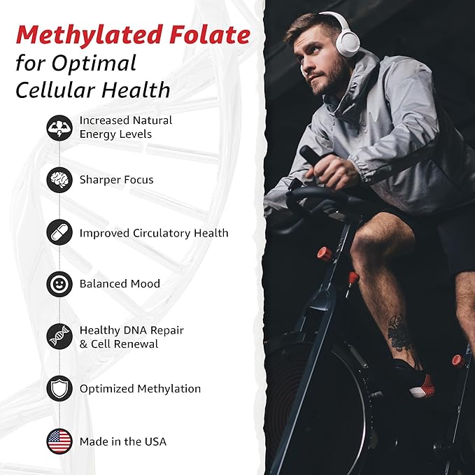10X Health 5-MTHF Methylfolate - Methylated Folate & Magnesium for Brain, Heart Health, DNA & Neurotransmitter Synthesis - Bioavailable Methyl Folate Supplement - Methylfolate Supplement 60 Capsules