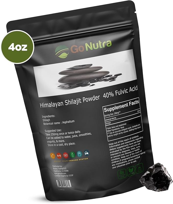 Go Nutra Shilajit Powder Pure Himalayan Shilajit 40% Fulvic Acid Trace Minerals - 4oz.