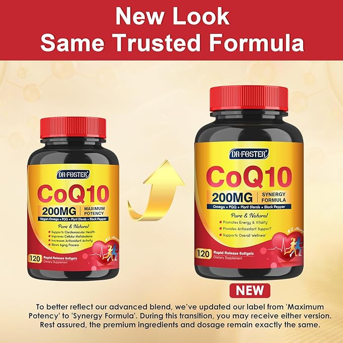 CoQ10 200mg Softgels with Vitamin E & Omega 3-6 -9 & PQQ - High Absorption Coenzyme Q10 with Bioperine | Maximum Antioxidant | Heart Supports & Cellular Energy Production Supplement | 120 Servings