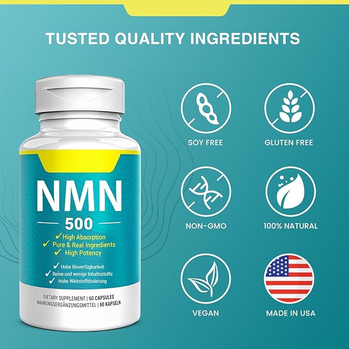 5-in-1 NMN 1000mg Complex with PQQ & Resveratrol - Enteric Coated - 99% Pure NMN for NAD+ Supplement with CoQ10 & Ginger, Third-Party Lab Tested for Purity & Potency, 60 Count (30-Day Supply)
