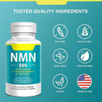 5-in-1 NMN 1000mg Complex with PQQ & Resveratrol - Enteric Coated - 99% Pure NMN for NAD+ Supplement with CoQ10 & Ginger, Third-Party Lab Tested for Purity & Potency, 60 Count (30-Day Supply)