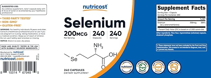 Nutricost Selenium 200mcg, 240 Vegetarian Capsules, Non-GMO, Gluten Free L-Selenomethionine (Pack of 2)