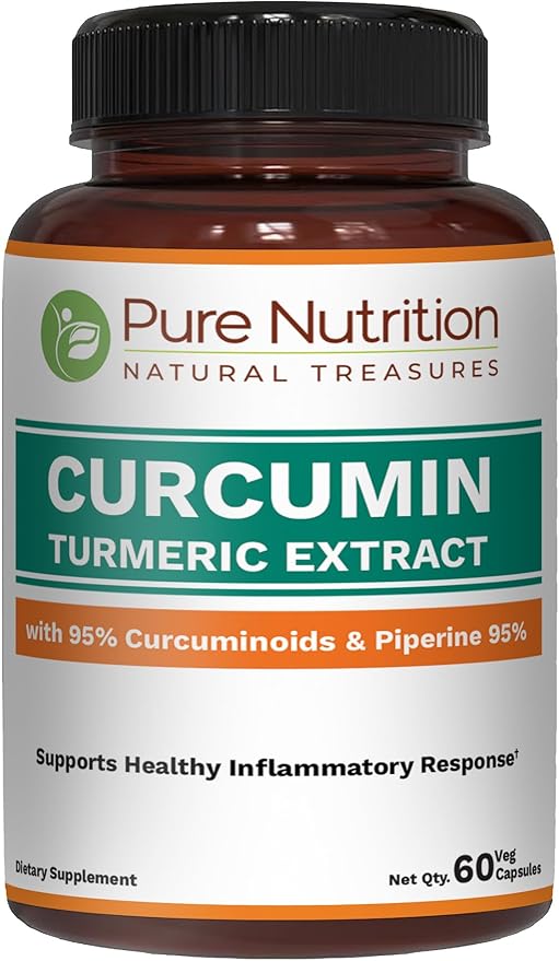 Pure Nutrition Curcumin Turmeric Supplement, 95% Curcuminoids & Piperine 95% | Supports Inflammation Response| Non-GMO | 60 Veg Capsules