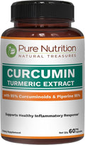 Pure Nutrition Curcumin Turmeric Supplement, 95% Curcuminoids & Piperine 95% | Supports Inflammation Response| Non-GMO | 60 Veg Capsules