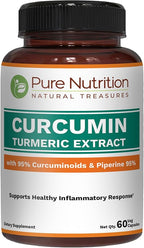 Pure Nutrition Curcumin Turmeric Supplement, 95% Curcuminoids & Piperine 95% | Supports Inflammation Response| Non-GMO | 60 Veg Capsules