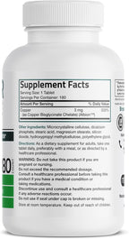 Bronson Copper Glycinate 3mg Chelated Superior Absorption Non-GMO, 180 Vegetarian Tablets