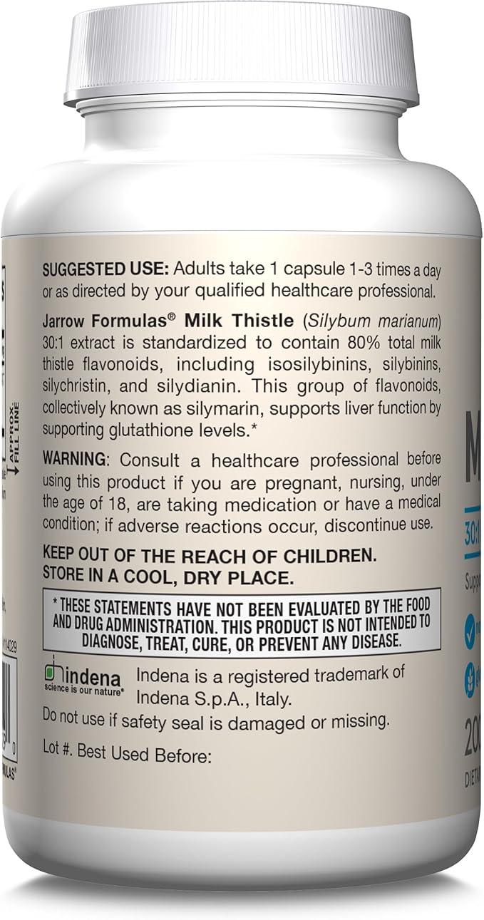 Jarrow Formulas Milk Thistle 150 mg With 30:1 Standardized Silymarin Extract, Dietary Supplement for Liver Function Support, 200 Veggie Capsules, 66-200 Day Supply, 12 Packs
