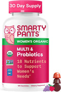 SmartyPants Organic Women's Multivitamin Gummies: Biotin, Probiotics, Methylfolate, Omega 3 (ALA), Vitamin D3, C, Vitamin B12, B6, A, K & Zinc, Inositol, Gluten Free, 120 Count (30 Day Supply)